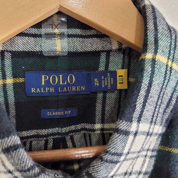 Polo Ralph Lauren Mens Cotton Tartan Plaid Twill Button Down Shirt size XL Green - Picture 5 of 12